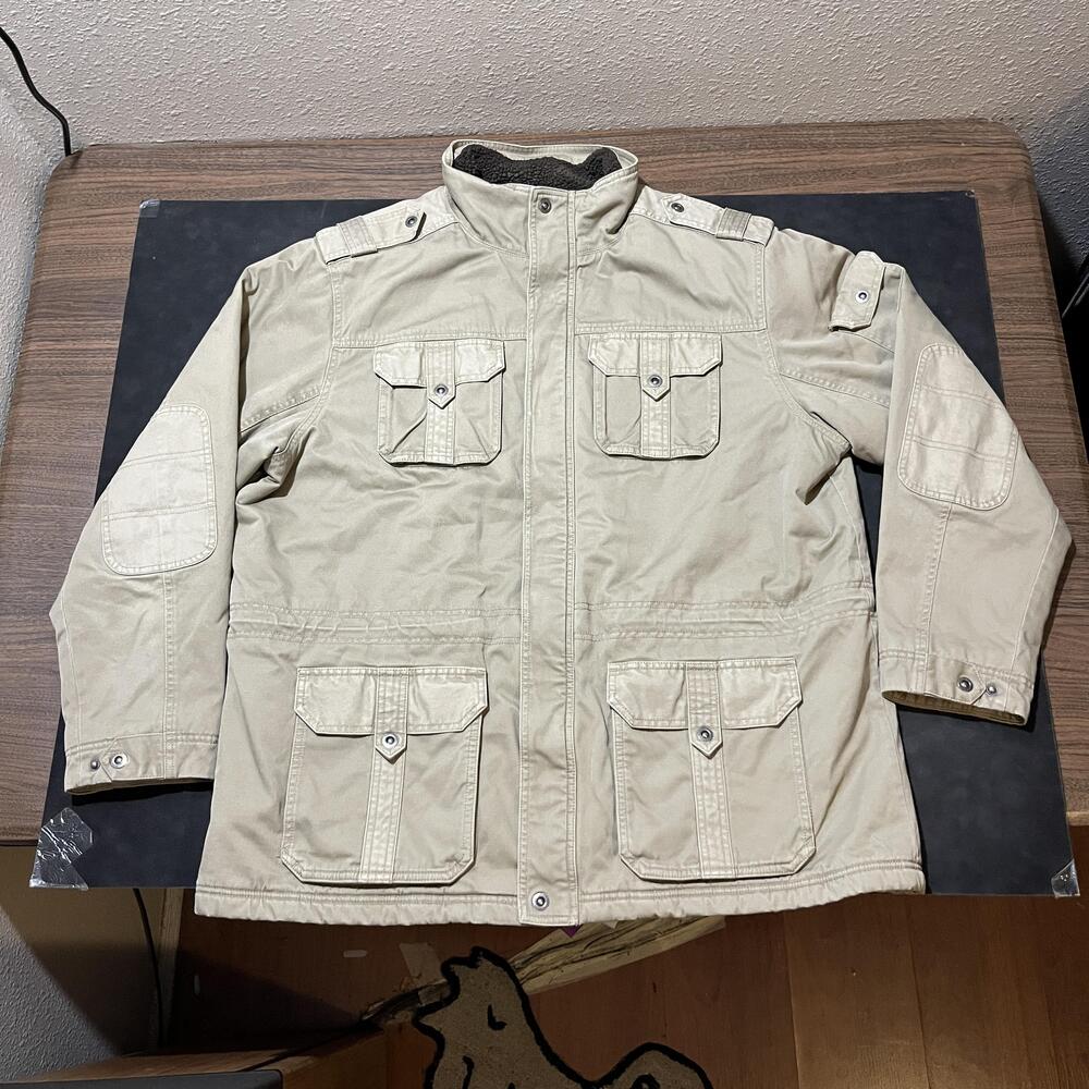 LL Bean Safari Field Jacket 2XL Military Field Coat Thinsulate Barn Coat Canvas